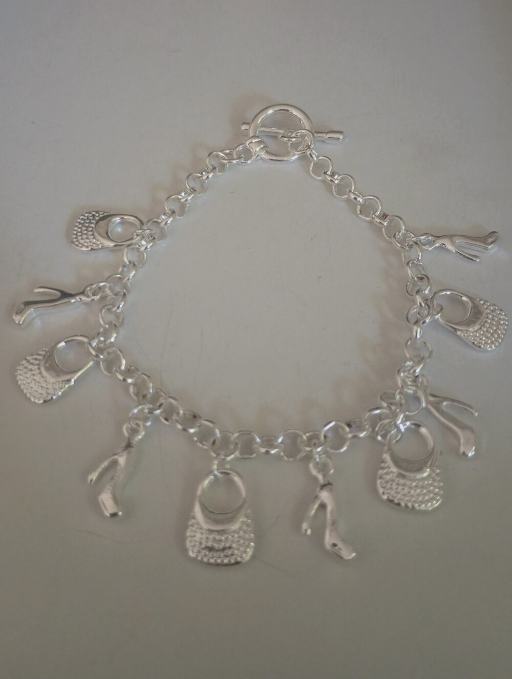 Silver Charm Bracelet with Handbag and Heel Charms